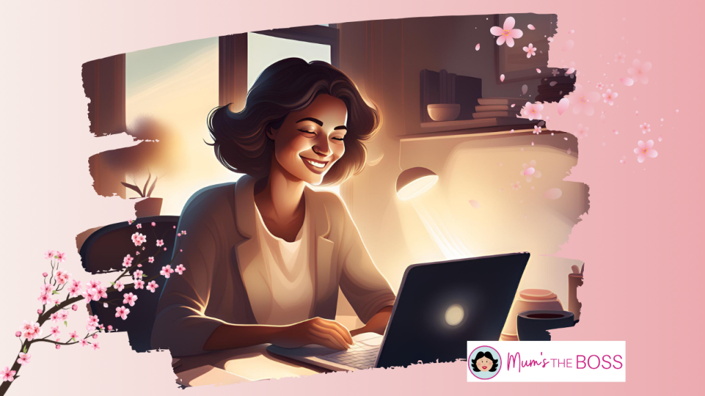 A busy mum blogging from home during her quiet morning hours, balancing parenting and content creation.
